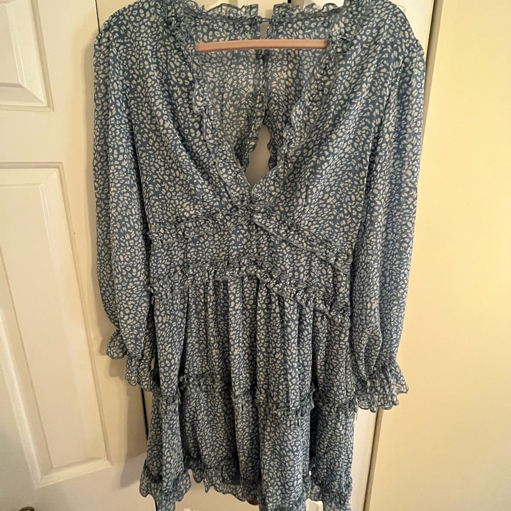 Long sleeve blue ruffle dress